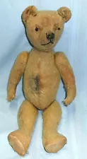 OLD 1930s/40s WELL LOVED & PLAYED WITH HAND MADE (?) 14" TALL STUFFED TEDDY BEAR