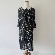 Norman Hartnell Women’s Vintage Dress Size 12 Black Cream 3/4 Sleeves