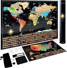 Scratch Off World Map Poster Deluxe US Map 17x24 inch Black - Complete...