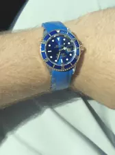 Rolex Submariner 16613 Gold Oyster Bracelet with Blue Bezel & Blue Sport Band