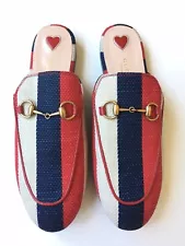 GUCCI Women’s 'Princetown' Striped Red Blue Horsebit Loafer 37.5 (US 7.5) $750