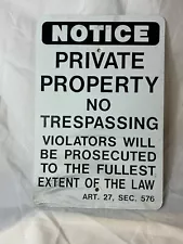 Notice PRIVATE PROPERTY NO TRESPASSING Metal Yard Street Sign Black & White