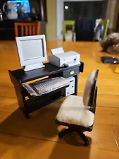 DOLL HOUSE DESK OFFICE Printer Key Board,monitor..Black & White Modern