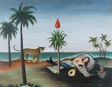 Martha Cahoon : Sleeping Mermaid and Tiger : Archival Quality Art Print