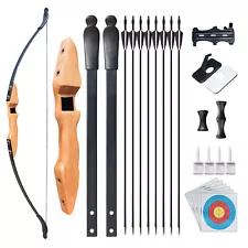 52'' Archery Recurve Bow Hunting Arrows Set Wooden Bow for Adults Beginner 40LBS