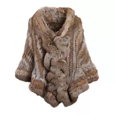 Women's Luxury Genuine Rabbit Fur Knitted Cape Stole Wedding Shawl Wraps Winter