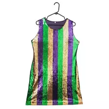 Mardi Gras Sequin Stripe Dress Medium Parade Masquerade Ball