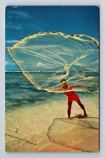 HI-Hawaii, Hawaiian Throw Net, On The Beach, Vintage Postcard