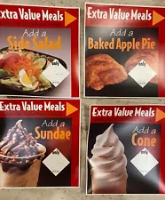 4-McDonald's Store Signs for Add-on Extra Value Meals 90's, 7.25 x 7.5" NEW-SALE