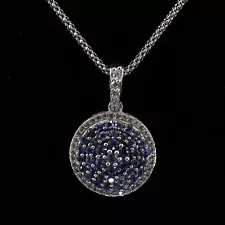 Sterling Silver INDIA A/M White CZ & Tanzanite Pave Pendant 18.5" Necklace - 7g