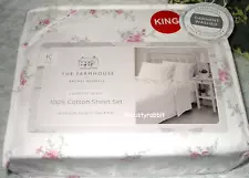 Rachel Ashwell KING Sheet Set - 4 pc Pink Lavender Floral 100% Cotton - NEW