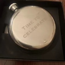 7 Total.. “Time To Celebrate” Whiskey Vodka Silver Stainless Steel 5oz Flask