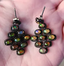 Black Rhodium Sterling Silver Fire Opal Dangle Earrings