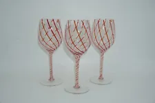 Red & White Swirl Striped Wine Glasses - Set of 3 - Pier 1 Retired - Peppermint