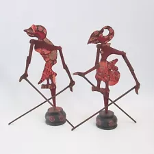 2 Indonesian Shadow Puppets With Bases Hand Painted 12 Inches Tall