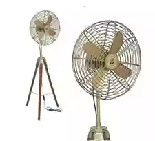 Brass Electric Fan with Wooden Tripod Stand Home Decor Table Fan Antique