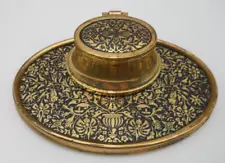 GOLD TONE BLACK METAL INK WELL INKWELL ORIGINAL INSERT MADE IN GERMANY DESK