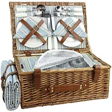 Wicker Picnic Basket Set for 4 Persons | Large Willow Hamper with Large Insulate