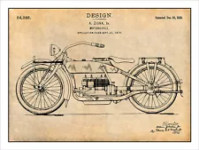 1919 Harley Davidson Motorcycle Patent Print Art Drawing Poster