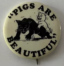 Black Panther Pig Police Power vintage button counterculture racism cause