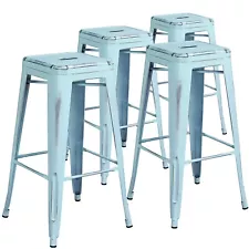 Flash Furniture Commercial Grade 30" High Backless Distressed Green-Blue Metal