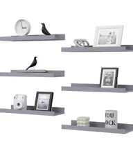 Floating Shelves Set of 6, Grey Wall Shelves with Lip, Display Shelves for Wall