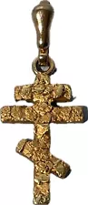 Orthodox Russian Cross Pendant Gold Nugget Design Marked 10K MR