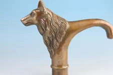 Chinese Bronze Animal wolf cane walking strick Crutches Head