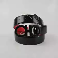 Ferragamo Gancini Men's 35mm Reversible Black/Red Leather Belt 90cm New