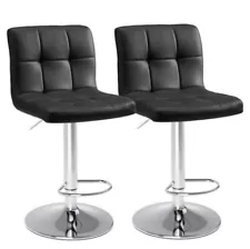 Bar Stools Black Set Of 2 PU Leather Adjustable Swivel Armless Barstools Kitchen