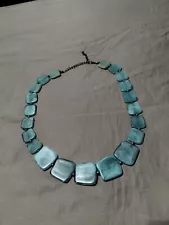 Ladies Necklace Flat Square Aquamarine Color