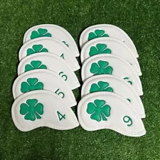 Iron Cover Set - Luck 4 Leaf Clover-White & Black Fits Titleist, Taylormade,