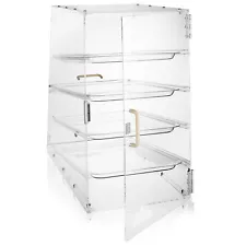 4-Tier Commercial Acrylic Bakery Pastry Display Case with Trays for Desserts