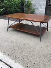 Pottery Barn Solid Wood and Metal Coffee Table Walnut Brown 48” x 26” x 18”