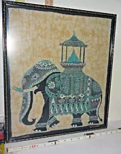 Vtg Professionally Framed Fabric Elephant Picture - Sri Lanka ~18½"H x 16"W