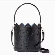 $359 KATE SPADE Dorit Bucket Bag Black Leather Blue New for Summer SALE!