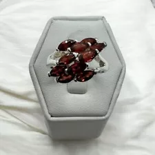 Sterling Silver Garnet Cluster Ring size 9 Vintage Estate .925 Cocktail