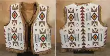 Men's Native Western American Old Style Handmade Sioux Beaded Work Vest Powwow