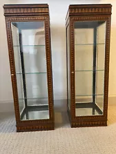 Pair of Upright RectangularGlass and Inlaid Wood Display Cabinets