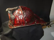 Quite Old Metal & Eagle Fireman Helmet Fire Apparently w/ Heavy Use