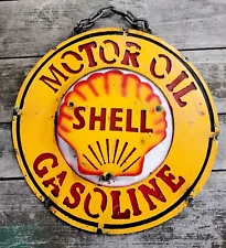 Metal SHELL GASOLINE Sign Gas Motor Oil Garage Man Cave Home Decor Recycled