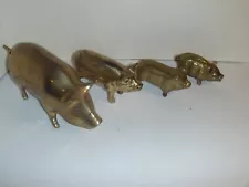 Lot of 4 Vintage Brass Pigs Figures Figurine Animal Decor Display Collection