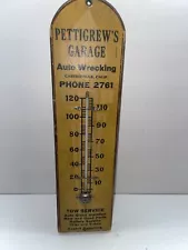 PETTIGREW'S GARAGE AUTO WRECKING CASTROVILLE CA. ANTIQUE WOOD THERMOMETER