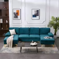 FCH Modern Sectional Couch Sofa Set 4 Seat U-Shaped Living Room Couch Chenille