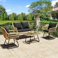 4 Piece-Outdoor Table and Chairs Set, All-Weather for Backyard