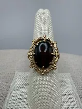 Vintage 14 Karat Yellow Gold Oval Bloodstone Ring Size 8 Signed J&G