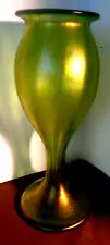 Loetz Czechoslovakia Iridescent Green Art Glass 10' Vase w/ Ground Pontil