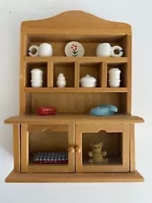 Dollhouse Miniature 5 inch Wooden Buffet Hutch Display Case w/Miniature Pieces