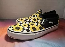 VANS Asher Sunflower Checker Women's 7 Black Yellow Flower Canvas Skater Shoes