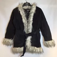 Vintage Helium Penny Lane Afghan Fur Lined Black Coat, Women's Size Medium